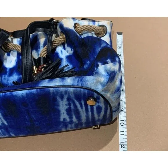 Michael Kors Marina Tie Dye Tote Blue Canvas Large Bag Tassel Gold Hardware - Picture 6 of 9